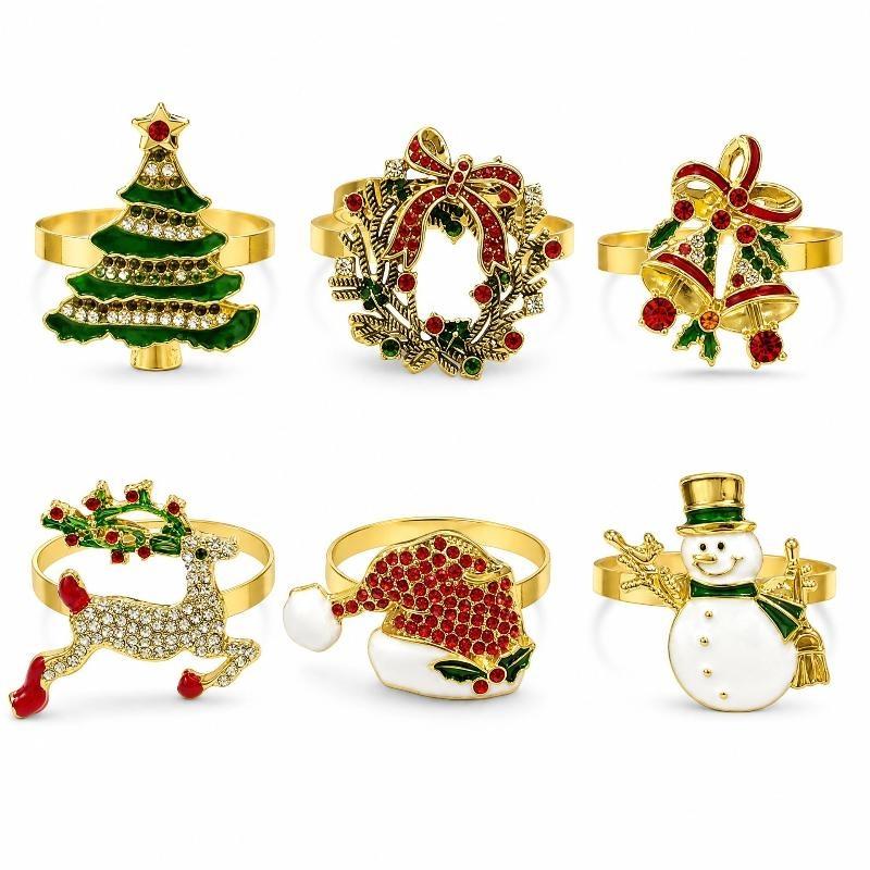6Pcs Xmas Napkin Holder Rings Wreath Christmas Napkin Rings For Holiday Party Dinner Table Decoration