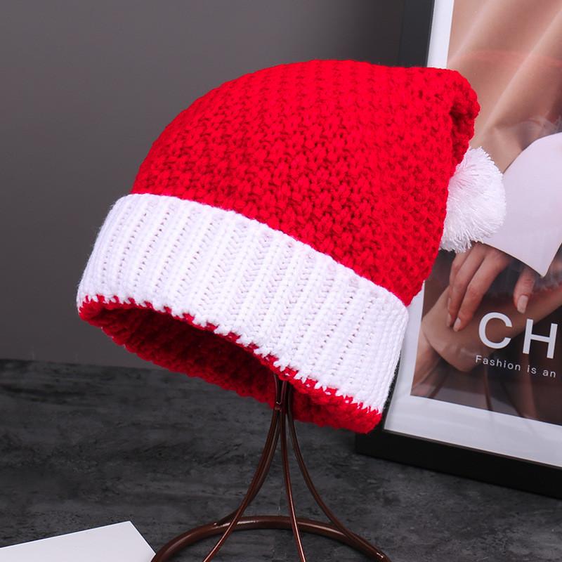 Knitted Red Christmas Woolen Hat Autumn Winter Stripes Warm Girls Gift Festival
