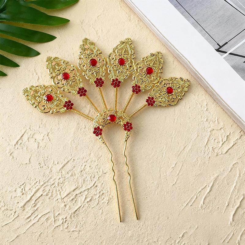 1PC Elegant Performance Flower Soft Gloss Alloy Hairpin Ethnic Style Hairpin