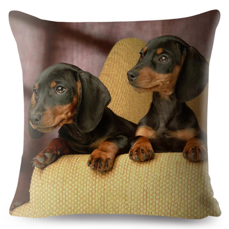 Față de pernă drăguță cu imprimeu câine teckel miniatural, 45*45 pătrată, huse de pernă din in, față de pernă, decor pentru canapea și casă, fețe de pernă