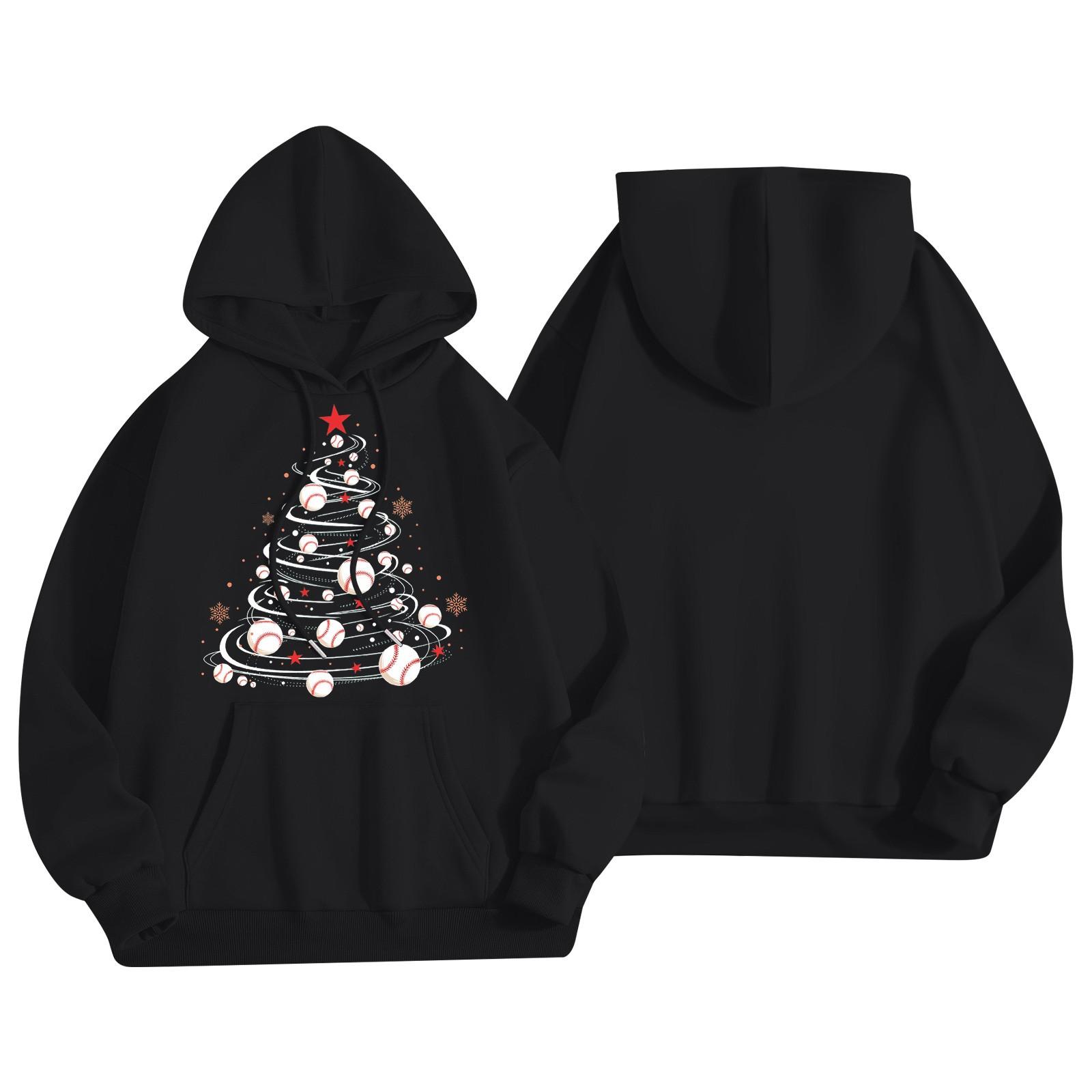 Женская модная легкая толстовка с длинными рукавами и карманами с принтом бейсбола L чёрный 1696₽