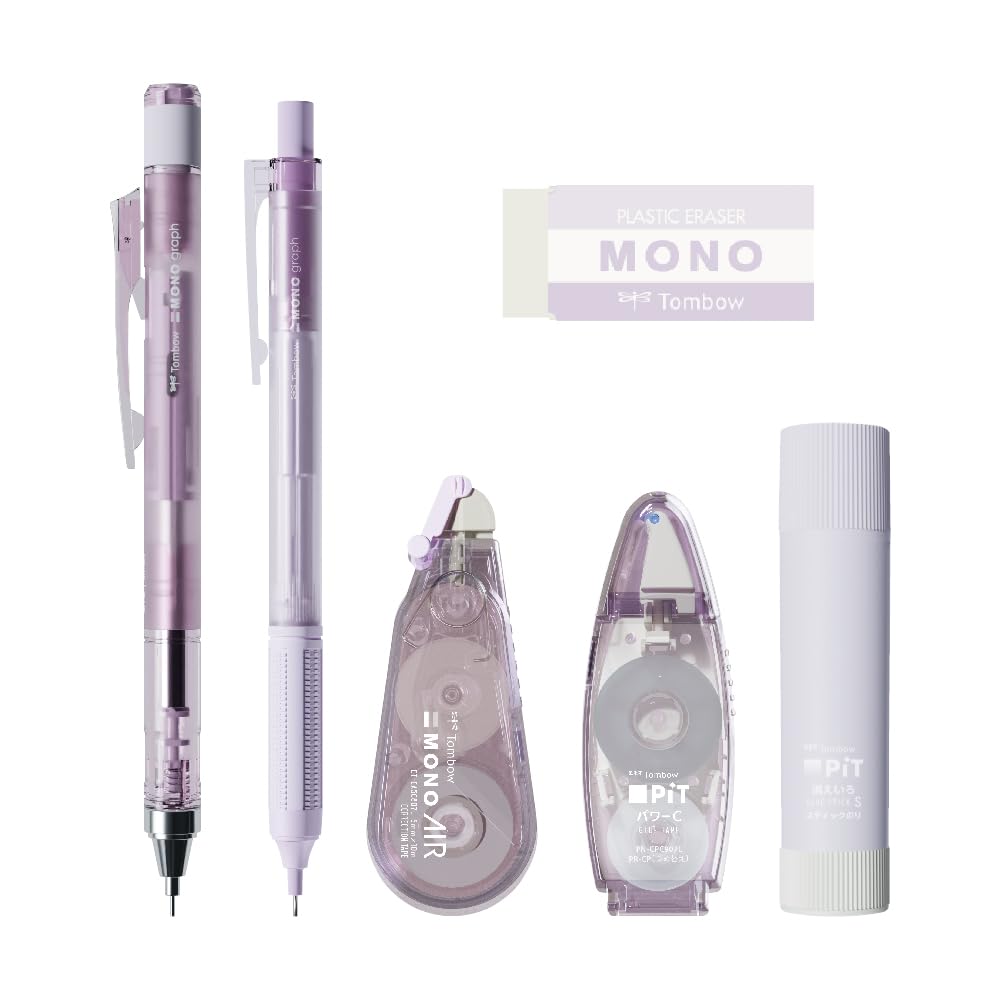 

Набор канцелярских принадлежностей Tombow Pencil MONO x PiT Пастельный Стеклянный Фиолетовый Набор x Механический Клей Клей-корректор 6 штук (2 карандаша 0,5 мм, ластик, клей-карандаш, скотч, скотч) фиолетовый