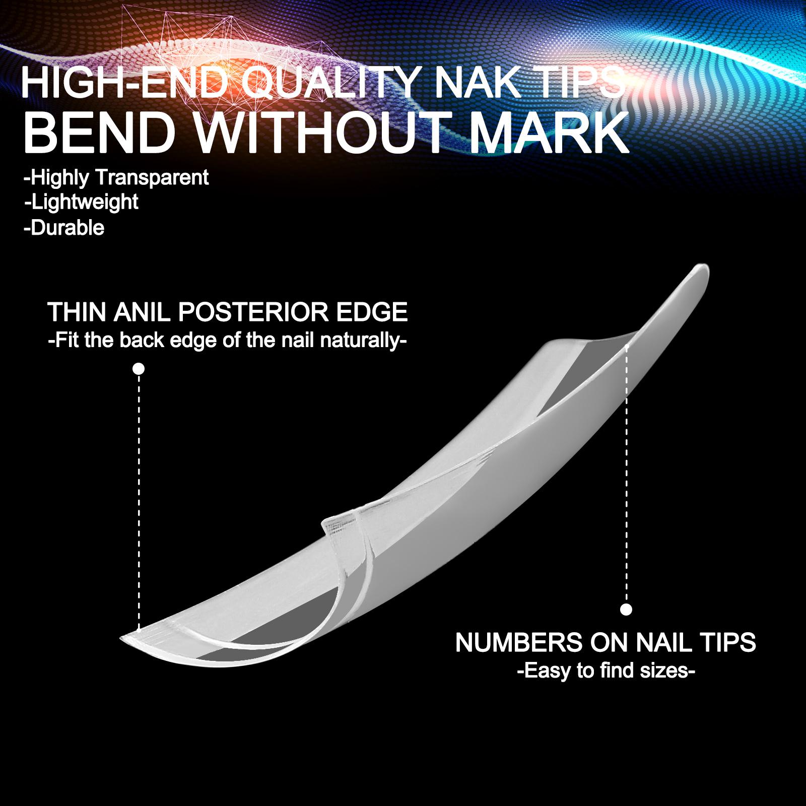 

550PCS 10 Sizes Long Square Half Cover Fake Nail Tips