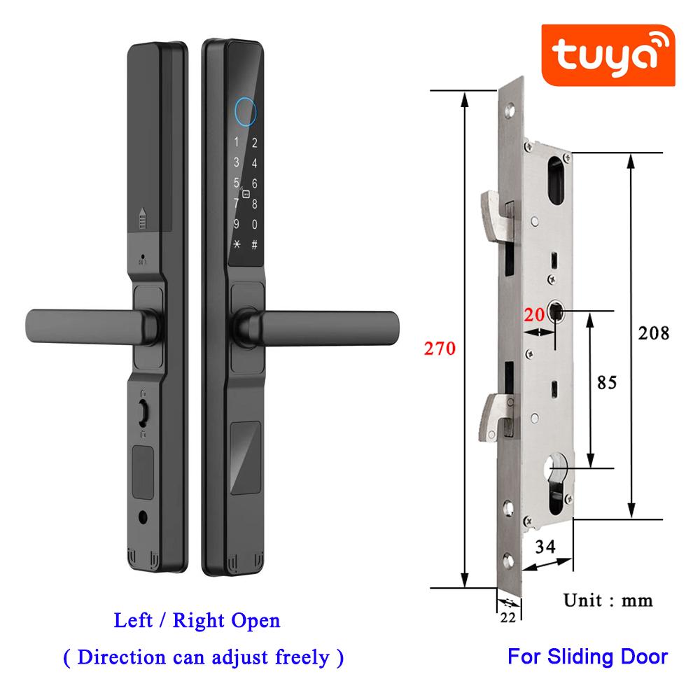 IP65 Waterproof Works With Tuya APP Smart Fingerprint Password RFID Card Lock For Pull Push Sliding Bridge Cutoff Aluminum Door