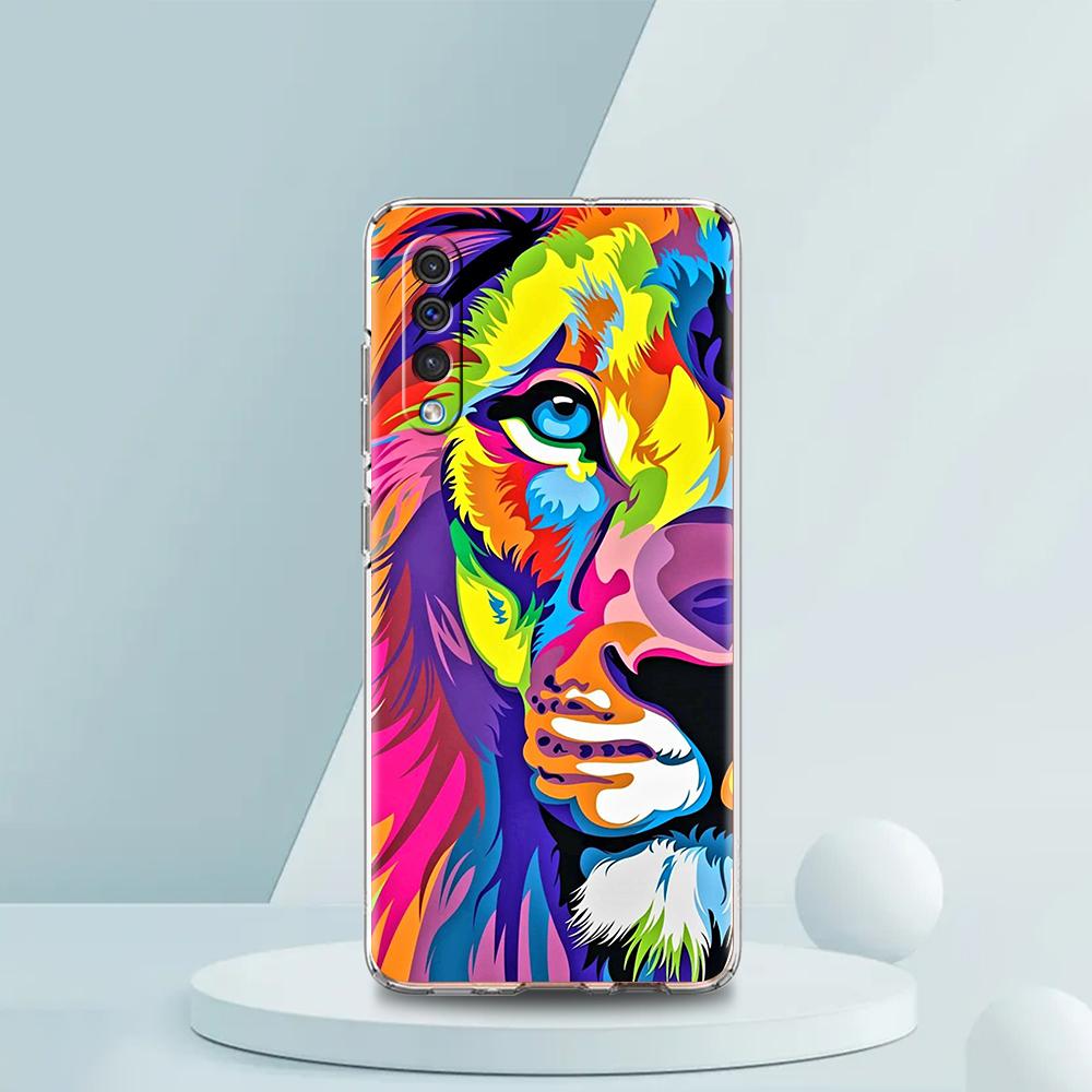 Colorful Lion Transparent Phone Case for Samsung Galaxy A16 A14 A12 A22 A24 A42 A02 A03S A06 A50 A70 A20 A30 A40 Soft Cover Bags