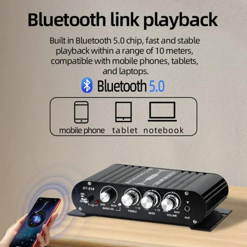 ST-838 2.1 Channel HiFi Power Amplifier, Low and High Frequency Adjustment, 80W * 2 Stereo Sound Amplifier, Mini Multimedia Play