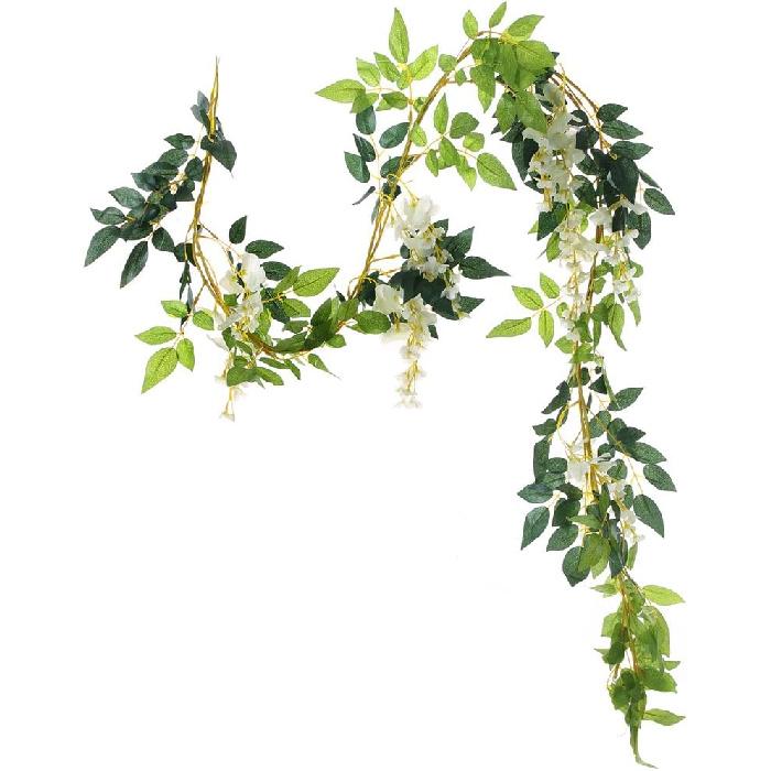 2Pcs 6.6Ft Artificial Flowers Vines Silk Wisteria Artificial Garlands Fake Hanging Green Leaf Flower Ivy Vines for Home Garden Wedding Arch Decor,