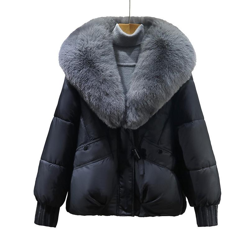 Vinter ny stor pelskrage bomullsklær dunjakke bomullsklær dame kort fortykket anti-pelsjakke liten beskyttende jakke