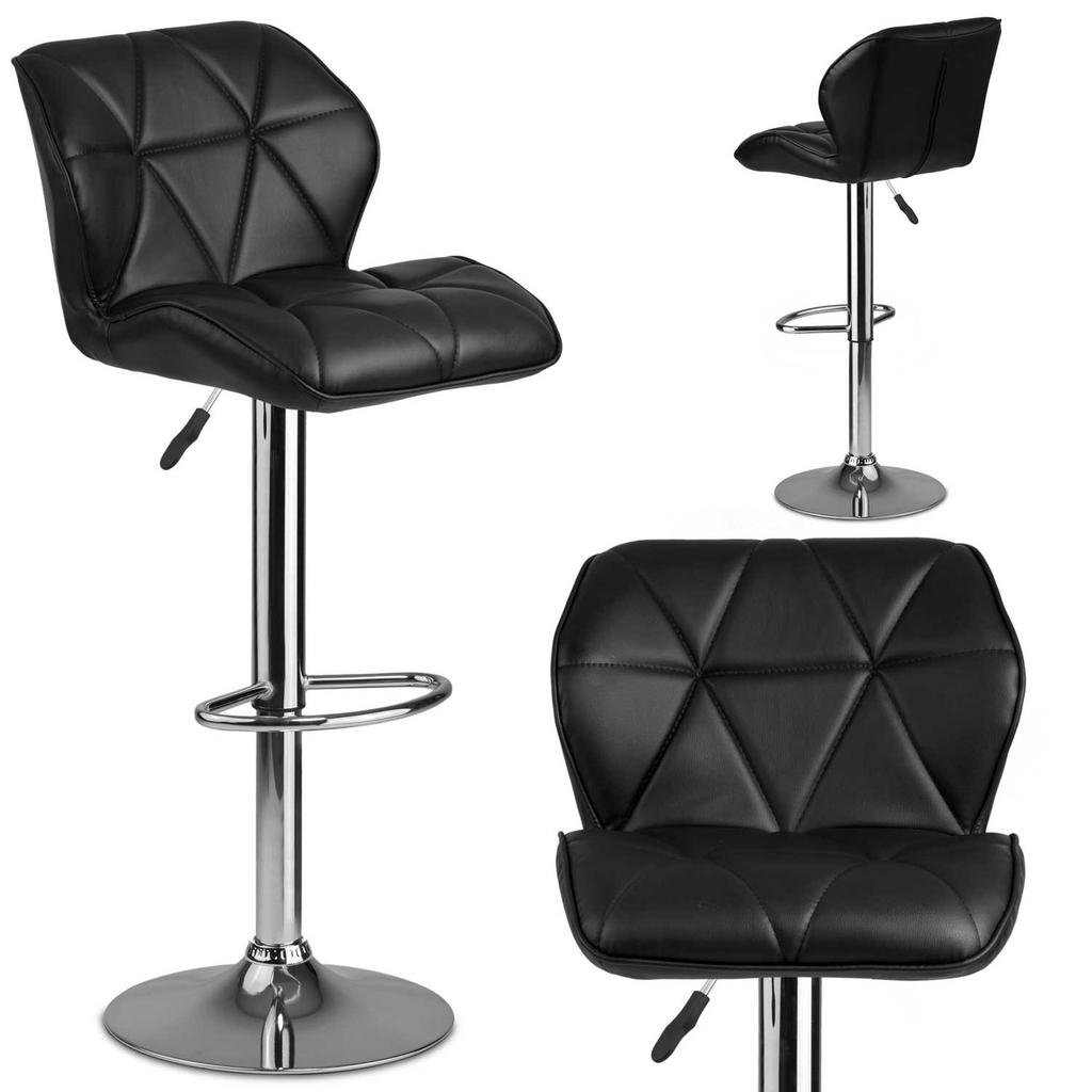 Castel Bar Stool with Backrest, Black - 2 Pcs