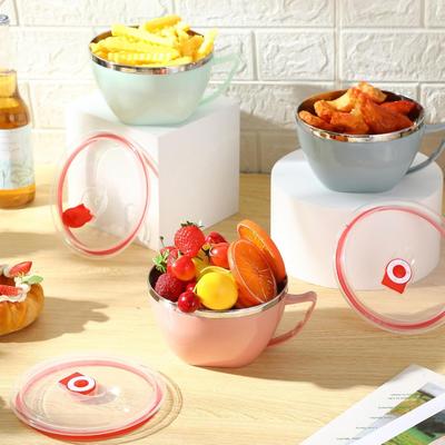 Stainless Steel Noodle Bowl Insulated Instant Noodle Bowl with Lid Food-Grade Material Lunch Box Suitable for Home Office Travel