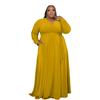 Plus Size Damen Frühling Herbst Mode Lange Ärmel V-Ausschnitt Kleid Damen One Piece Solid Swing Kleid mit Tasche