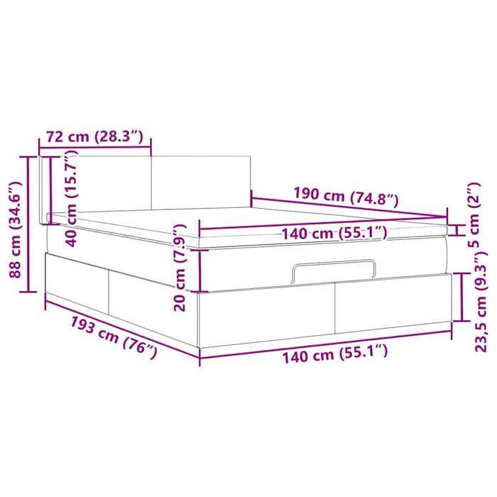 VidaXL Ottoman Bed Frame and Light Grey Mattress 140x190 Velvet, Bed Frame, Upholstered Bed Frame 3312548