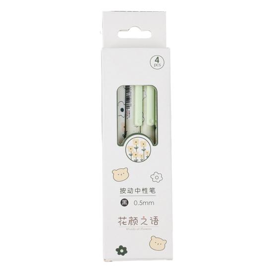 4Pcs/Set 0.5mm Gel Pen Press Quick Drying Black Ink Fine Point Stationery Flower Themed Plastic Writing Pen Office Supplies