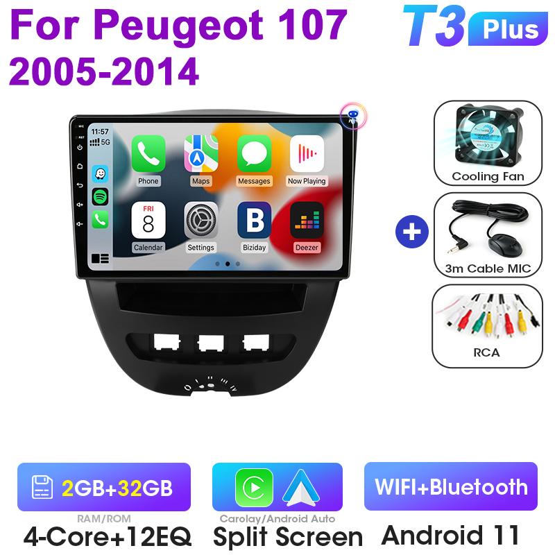 For Peugeot 107 Toyota Aygo Citroen C1 2005 - 2014 2 Din Android 12 Car Stereo Radio Multimedia Video Player GPS 4G Carplay Auto