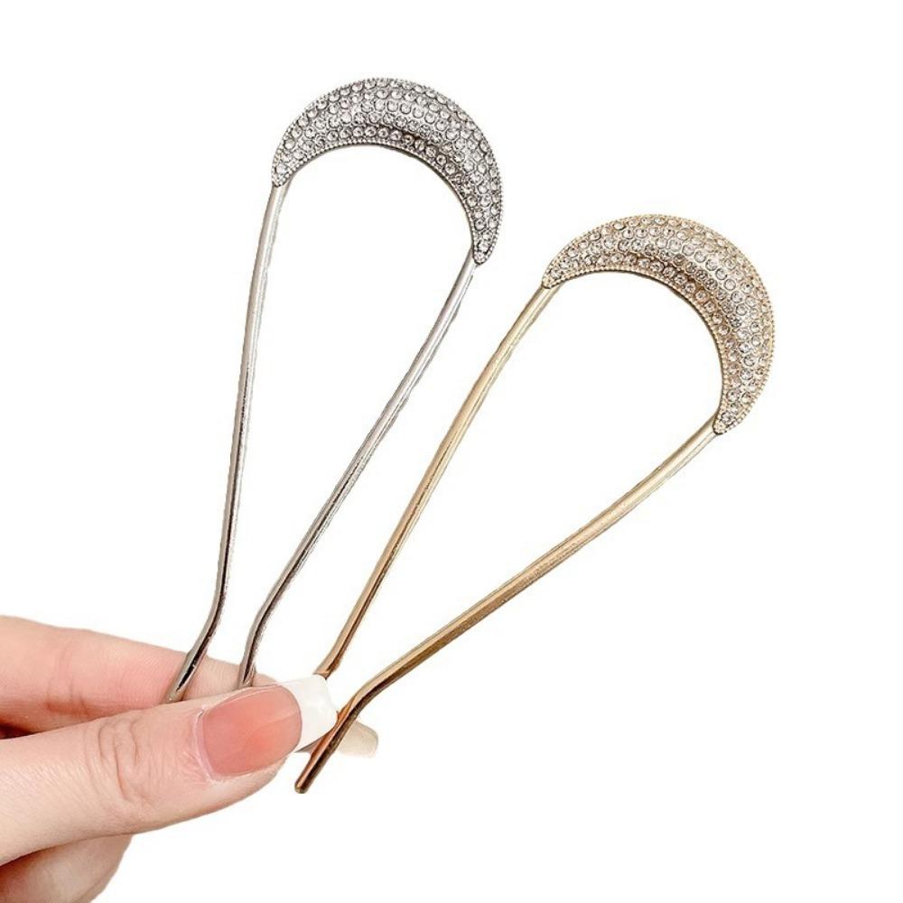 U-Shaped Crystal Hairpins Hair Clips for Women Elegant Rhinestone Metal Forks Vintage Styling Hair Pin Hair Styling Tools Gift