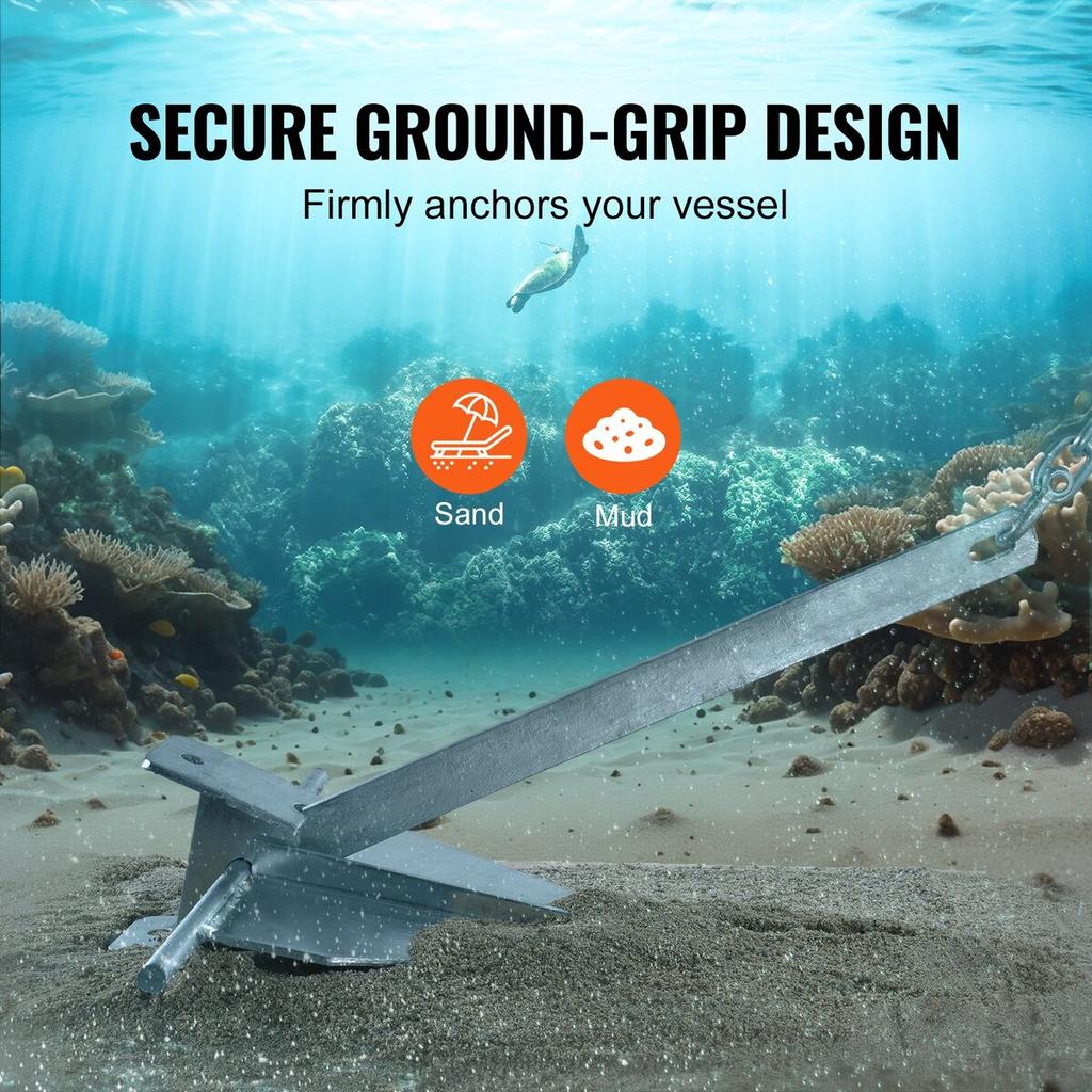 Fluke Style Anchor Kit, 13 LBS Hot-Dipped Galvanized Steel Fluke Anchor with 7.9' Chain, 101' Rope and Two 0.4" Shackles, Marine Boat Anchor for Small