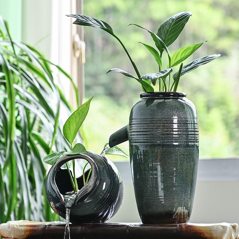 Kiln-Fired Ceramic Water Jar with Filtration, Circulation, and Ornamental Flow for Fish Tanks