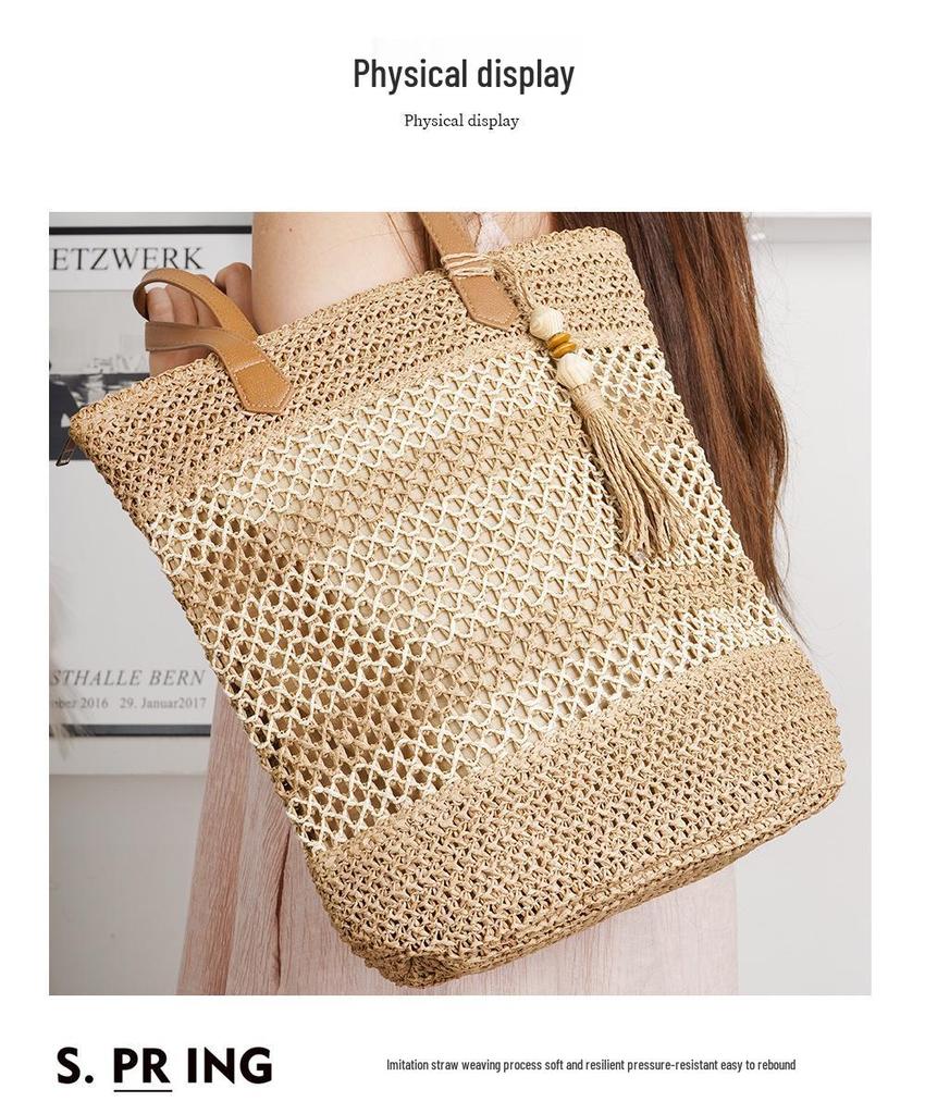 2025 Trendy Straw Woven Women's Beach Bag - Handmade, Large Capacity with Tassel Pendant Shoulder Strap