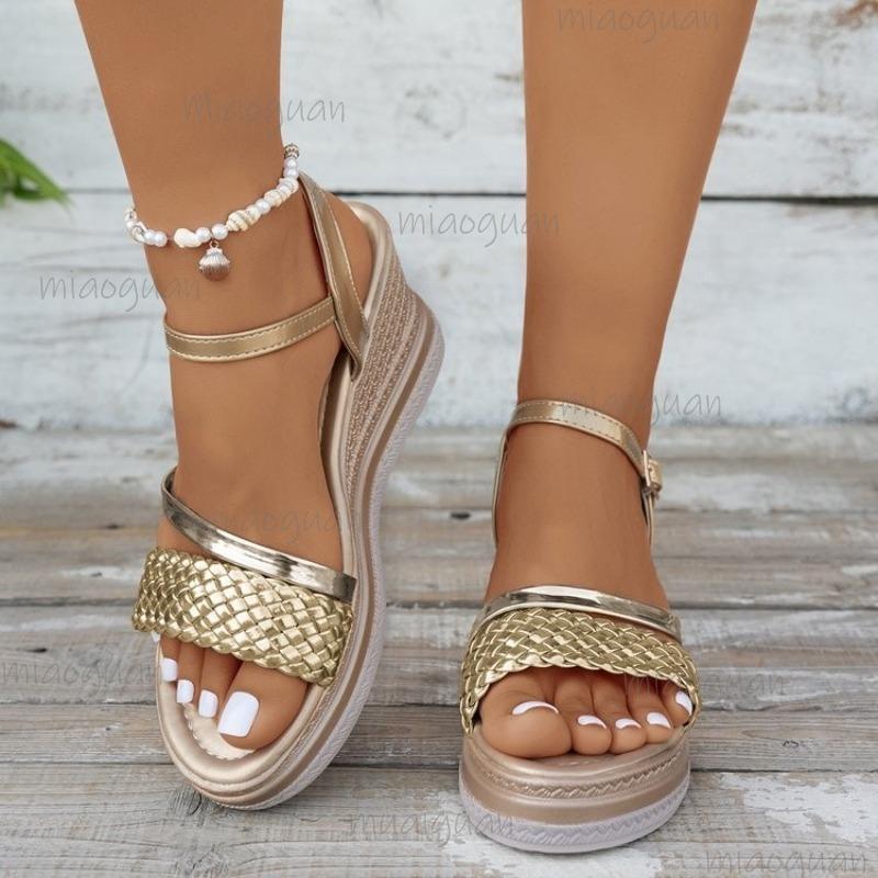Fashion Fashion Braided Wedge Sandals for Women Lightweight Buckle Strap Platform Sandals Woman Summer Thick Sole Beach Sandalias Mujer