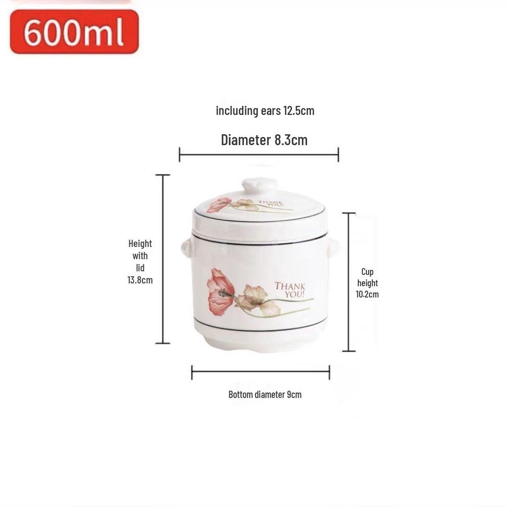 Keramik Doppeldeckel Schwalbennest Schmortopf mit Löffel, Ideal zum Eierdämpfen und für Suppen