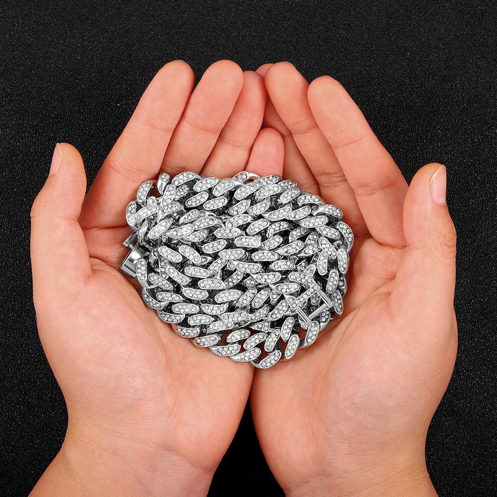 Hip Hop 13mm 2 Row Heavy Cuban Prong Chain Bling Iced Out Box Buckle Copper Setting Aaa +Cz 2set Chain Bracelet For Men Jewelry