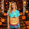 Women V Neck Short Sleeve Work Top with Pockets Halloween Themed Printed Scrub Shirt for Healthcare Professionals