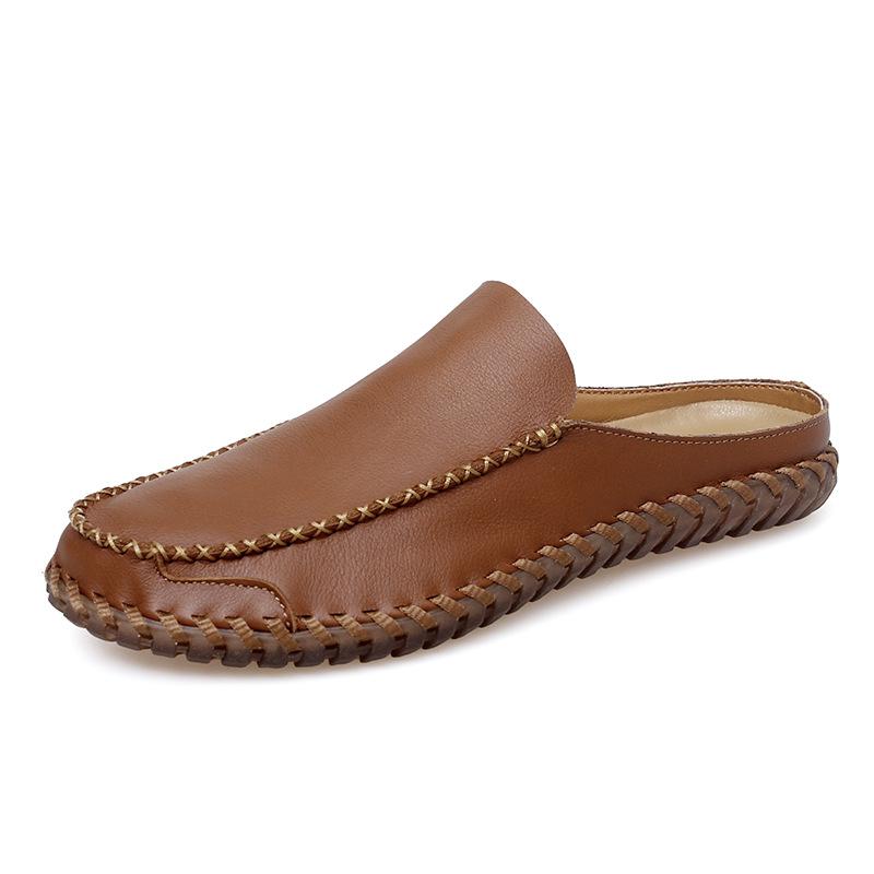Plus Size Men s Summer Genuine Leather Breathable Closed Toe Half Slippers - Fashionable and Casual Outdoor Wear 44