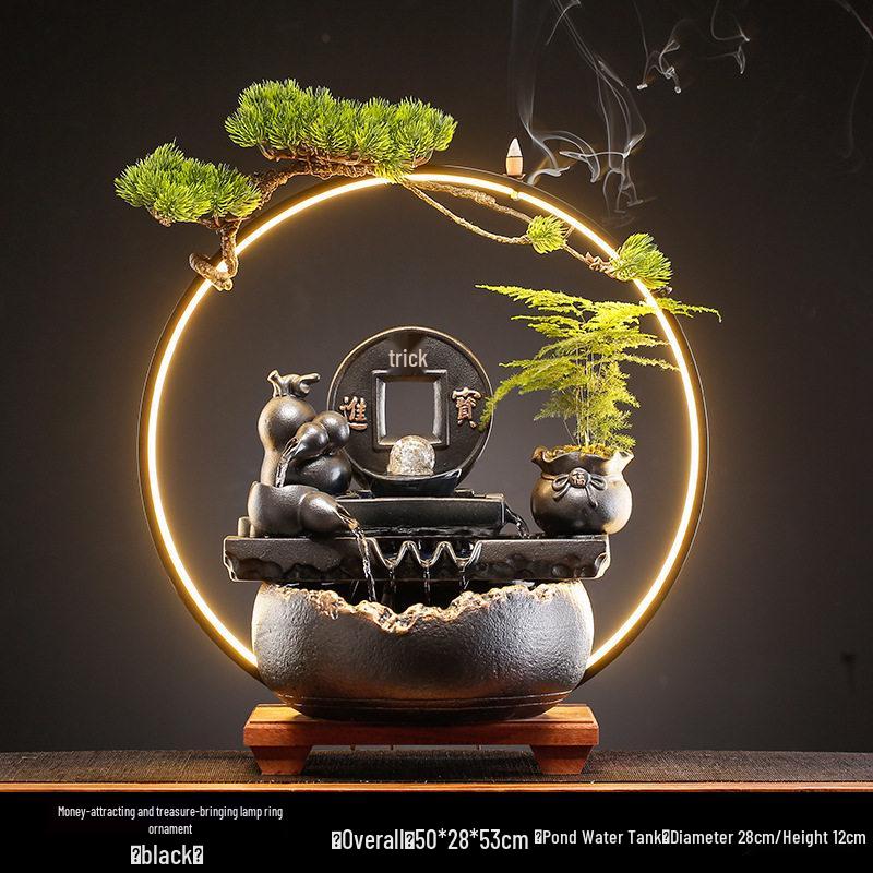 Elegant Chinese-Style Flowing Water Humidifier for Living Room and Office Decor