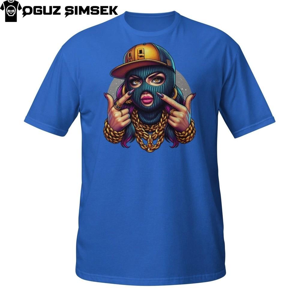 

Ski Mask Girl T-Shirt – Urban Hip Hop Style with Gold Chains and Bling M