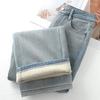 2024 Women's Fleece-Lined Wide Leg Jeans: Light Color, Thick, Floor-Length, for Autumn/Winter
