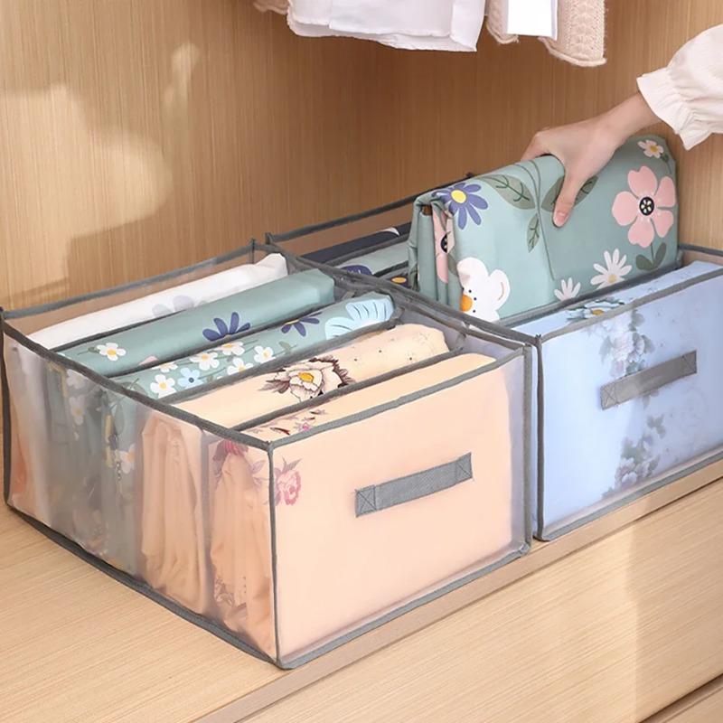 1pc Large Capacity Quilt Cover Storage 5Grids Bed Sheet Down Jacket Bath Towel Organizer Mesh Compartment Space Save Storage Box