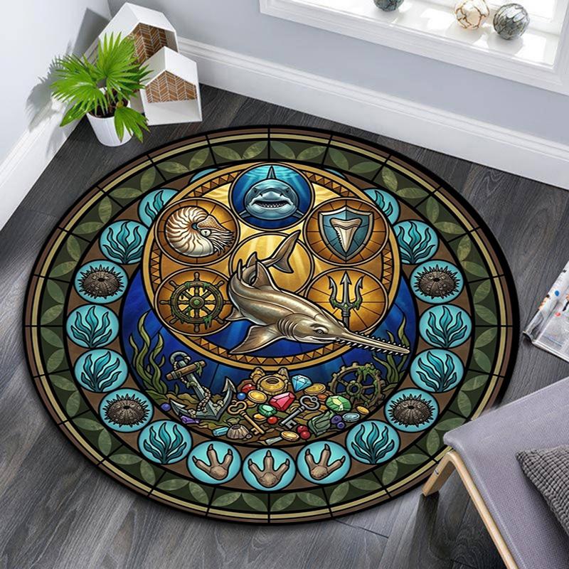 Oceanic Mystery Symbols Round Area Rug Under Office Chairs Bedroom Living Room Home Decor