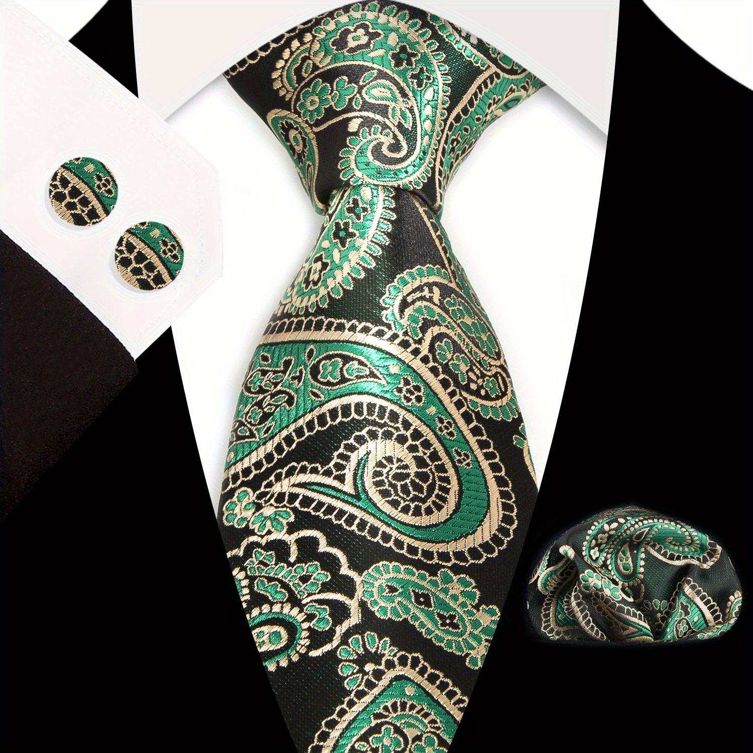 Floral Paisley Silk Ties for Men Vintage Neck Tie Handkerchief Cufflinks Classic Accessories