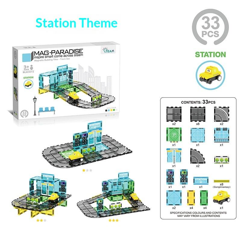 Novel Magnetic Building Blocks And Strong Magnetic Electric Rail Cars; Color Window Series Splicing Gift Toys For Urban Traffic