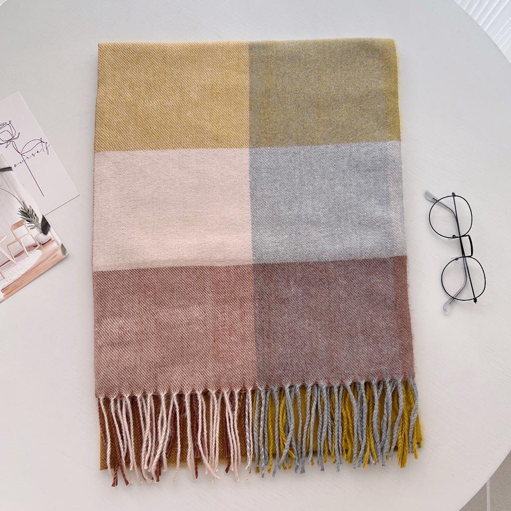 Scarf New imitation cashmere color plaid scarf female Korean version autumn and winter plaid scarf fringed shawl scarf