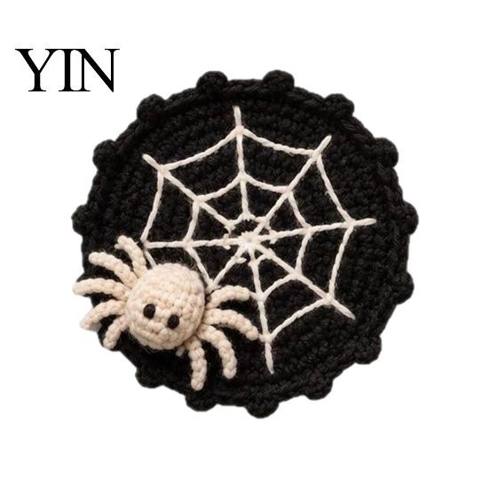 Heat Resistant Yarn Coaster Halloween Spider Web Coaster, Handmade Crochet Drink Mat for Crocheted Cup Pad Table, Spooky Gothic Table Mats Coffee And