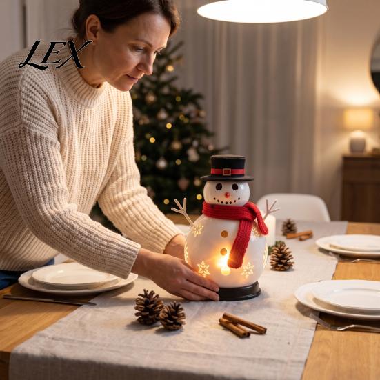 Decorative Christmas Gifts Snowman Candle Holder, Metal Candlestick Ornament with Top Seasonal Holiday Display Hat And Scarf for Table Centerpiece