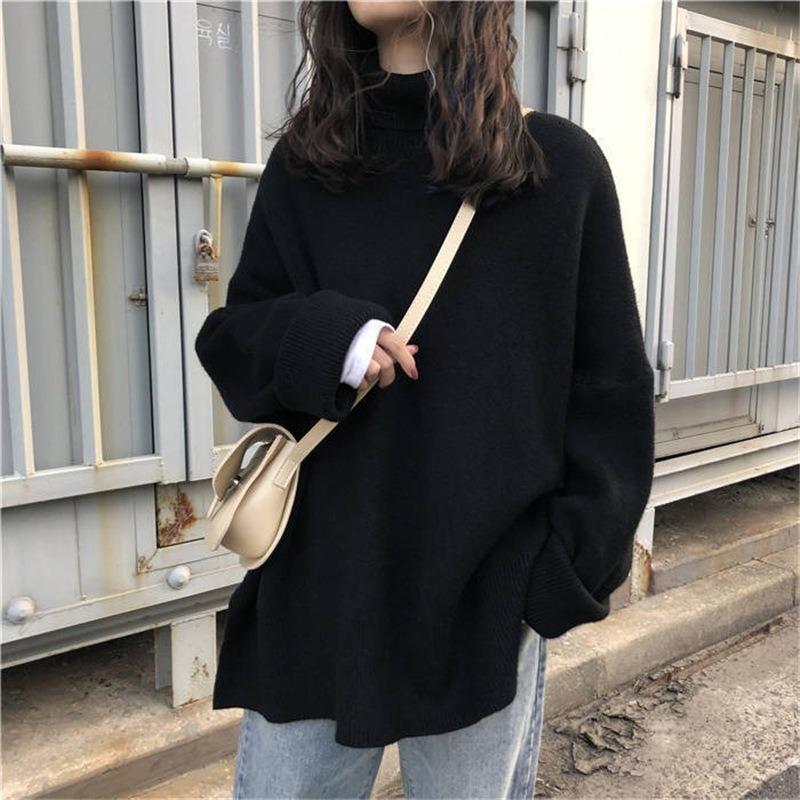 Autumn and winter new turtleneck loose and versatile knitted pullover sweater lazy style bottoming shirt outer wear