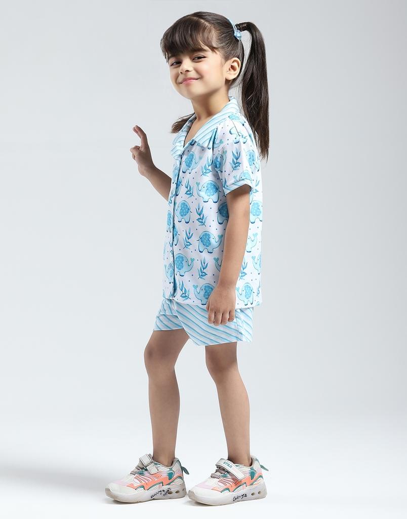 Monte Carlo Girl's Regular Fit Printed Half Sleeve Short Set