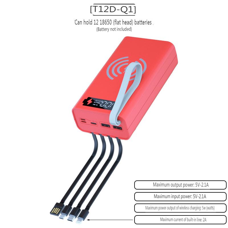 T12D 18650 DIY Power Bank Base with Type C Micro USB Cable Flashlight Fast Power Bank Case 18650 Battery Holder Charging Box Shell