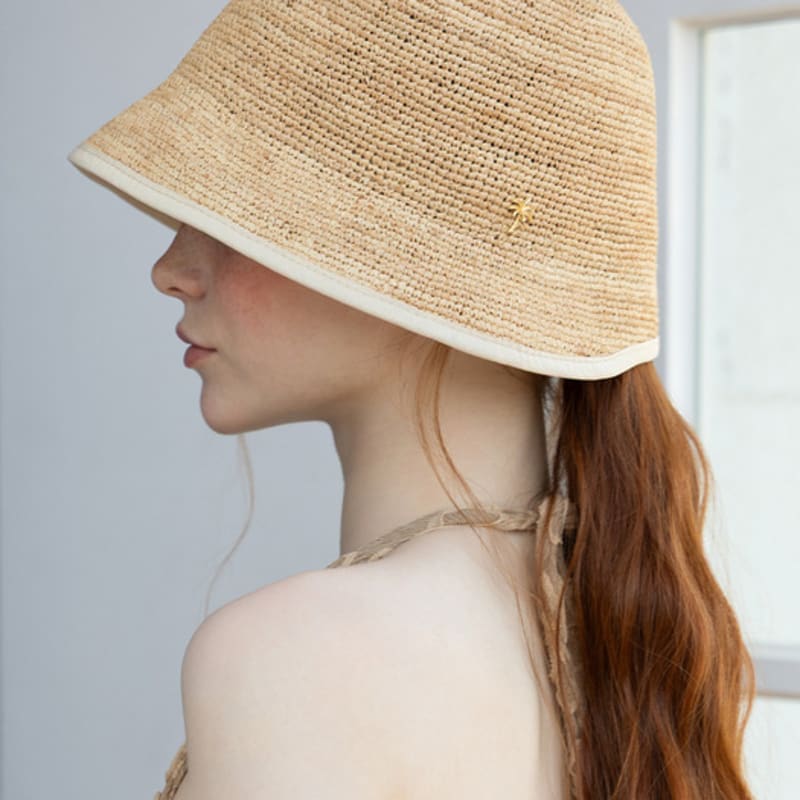 TATIANA Monet Natural Raffia Cloche Bucket Hat HT8183 Ivory