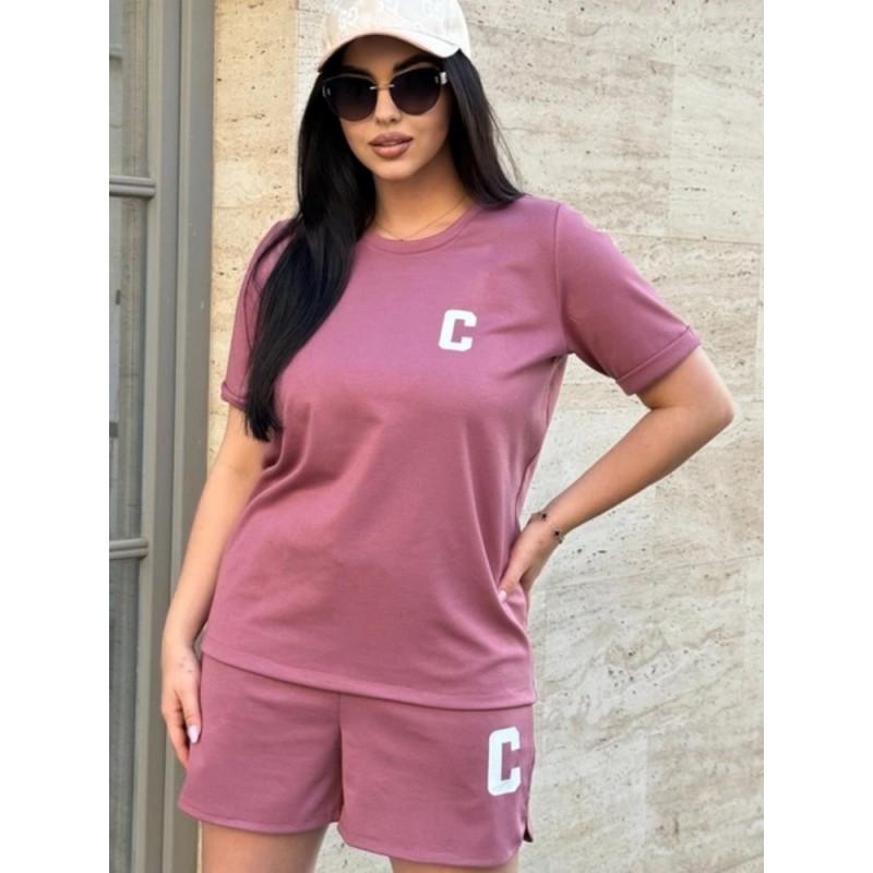 Womens Oversized Casual Two-Piece Set Short Sleeve T-Shirt Cropped Shorts With Letter Print Outfit