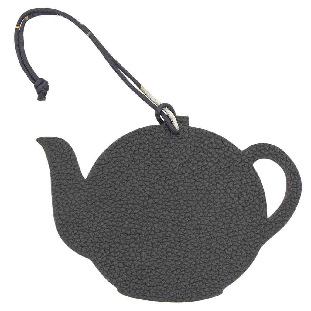 Excellent HERMES Bag Charm Petit Ash Teapot Light Blue Black Leather Women Used