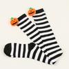 Women Halloween Over Knee Long Socks Cute 3D Wicked Evil Pumpkin Striped Print Thigh High Stockings Holiday Hosiery