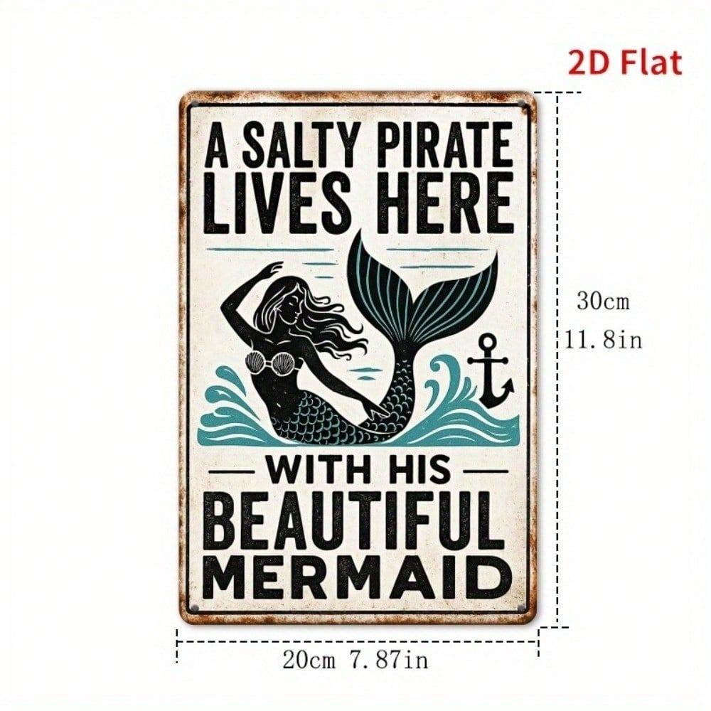 Vintage Nautical Tin Sign Mermaid Wall Art Decor 8x12 Inch Rustic Metal Plaque for Home Bar Cafe