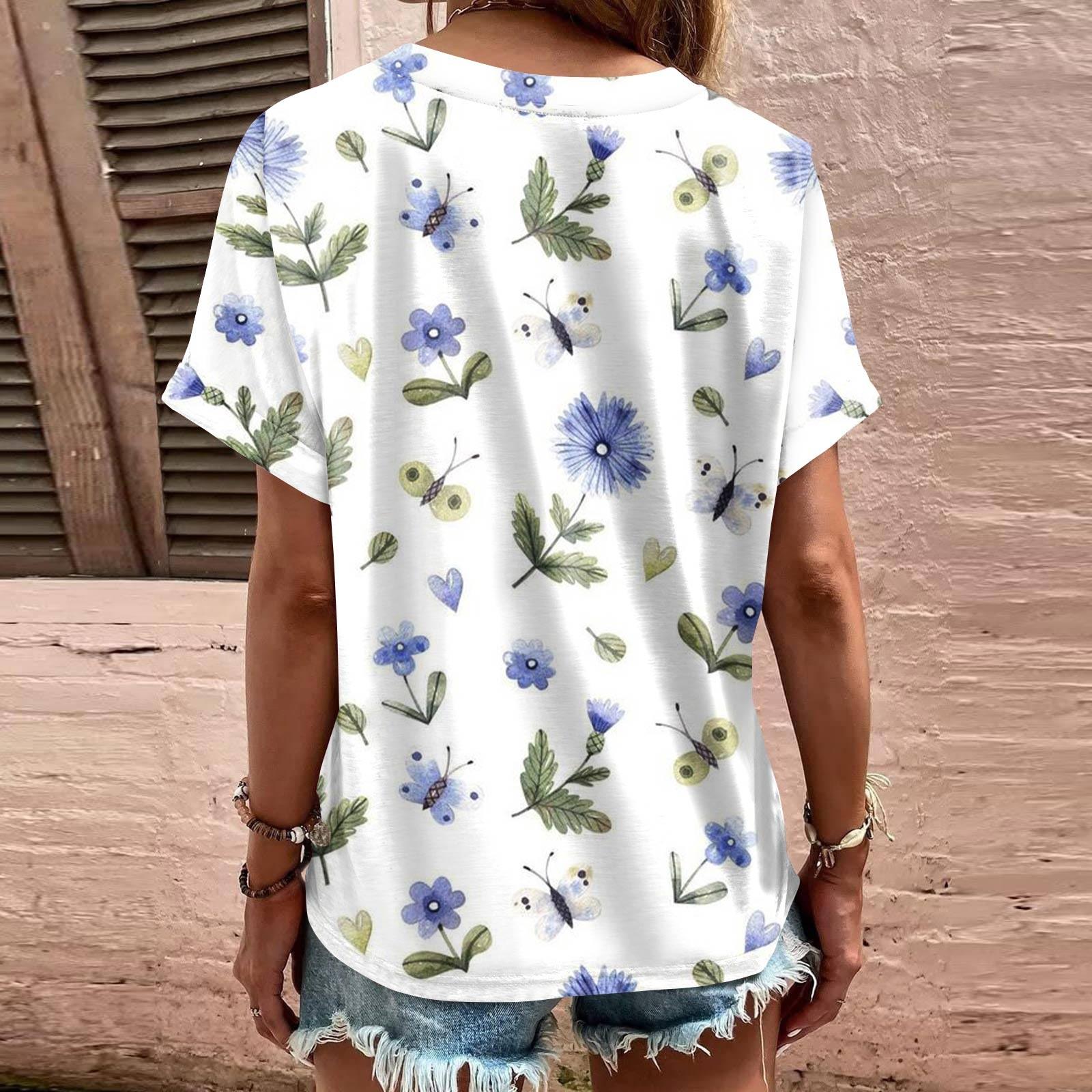 Модные женские свободные летние простые повседневные топы с V-образным вырезом — фото 6