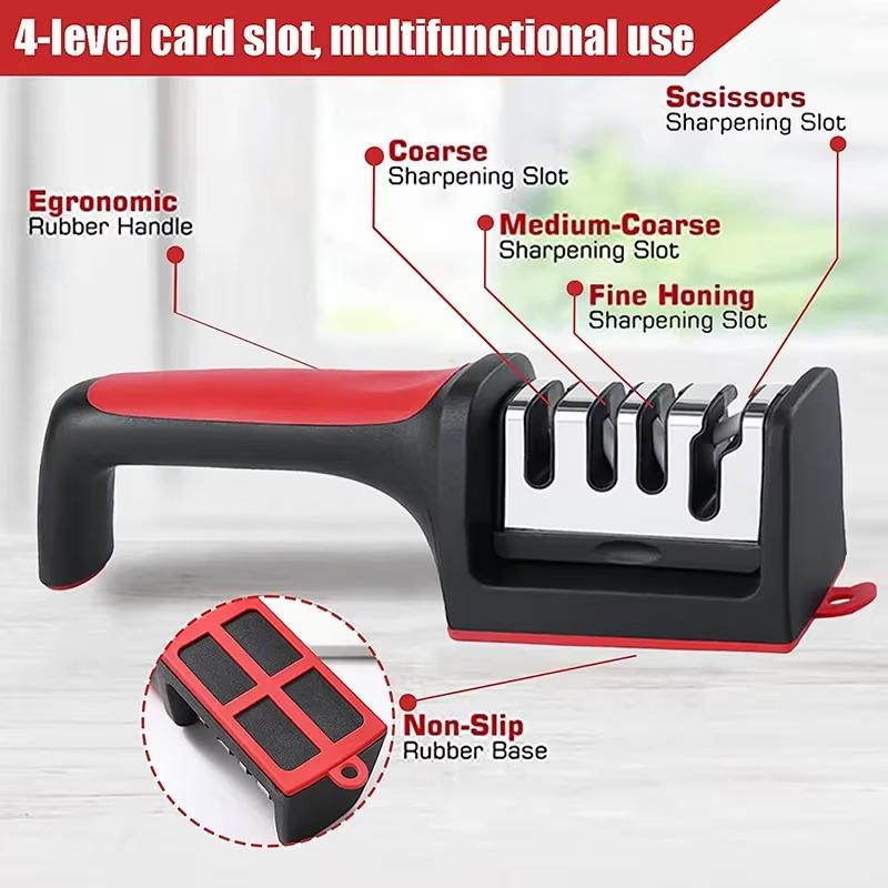 4 Stages Type Knife Sharpener Multi-function Scissors Sharpening Tool Stainless Steel Sharpening Stone for Kitchen