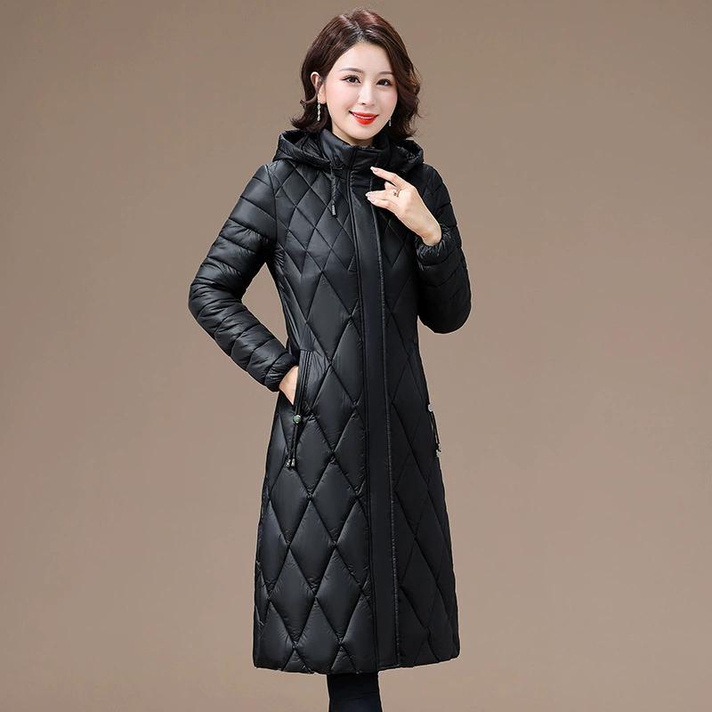 

Light Down Quilted Coat Women New Quilted Coat Women Medium Length Over The Knee Mother Quilted Jacket Middle-aged Coat Women M чёрный