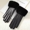 New Leather Fashionable Soft Gloves for Women Artificial Fur Cuffs Winter Warm Touch Screen Gloves Elegant Waterproof Gloves