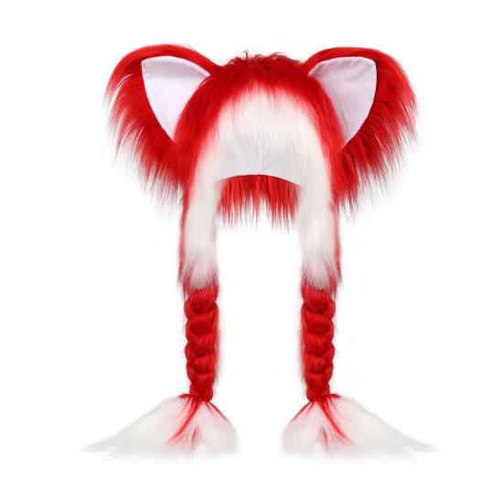 Cat Ear Hat with Braids Double-Layer Ears Decor Soft Plush Anime Cosplay Hat